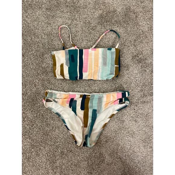 Bikini Lab Bandeau Bikini Swimsuit Top& Cutout Hipster Bottom in Paint Party,S - Picture 5 of 8